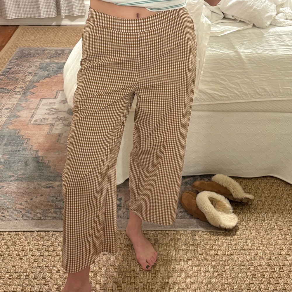 Lucy Paris Brown and White Checkered Wide Leg Pants